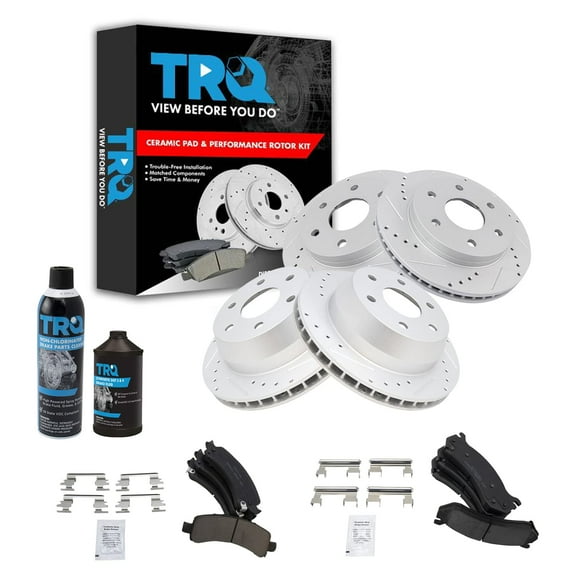TRQ Performance & Brake Rotor & Ceramic Pad Front & Rear Kit w/Chemicals BKA15692