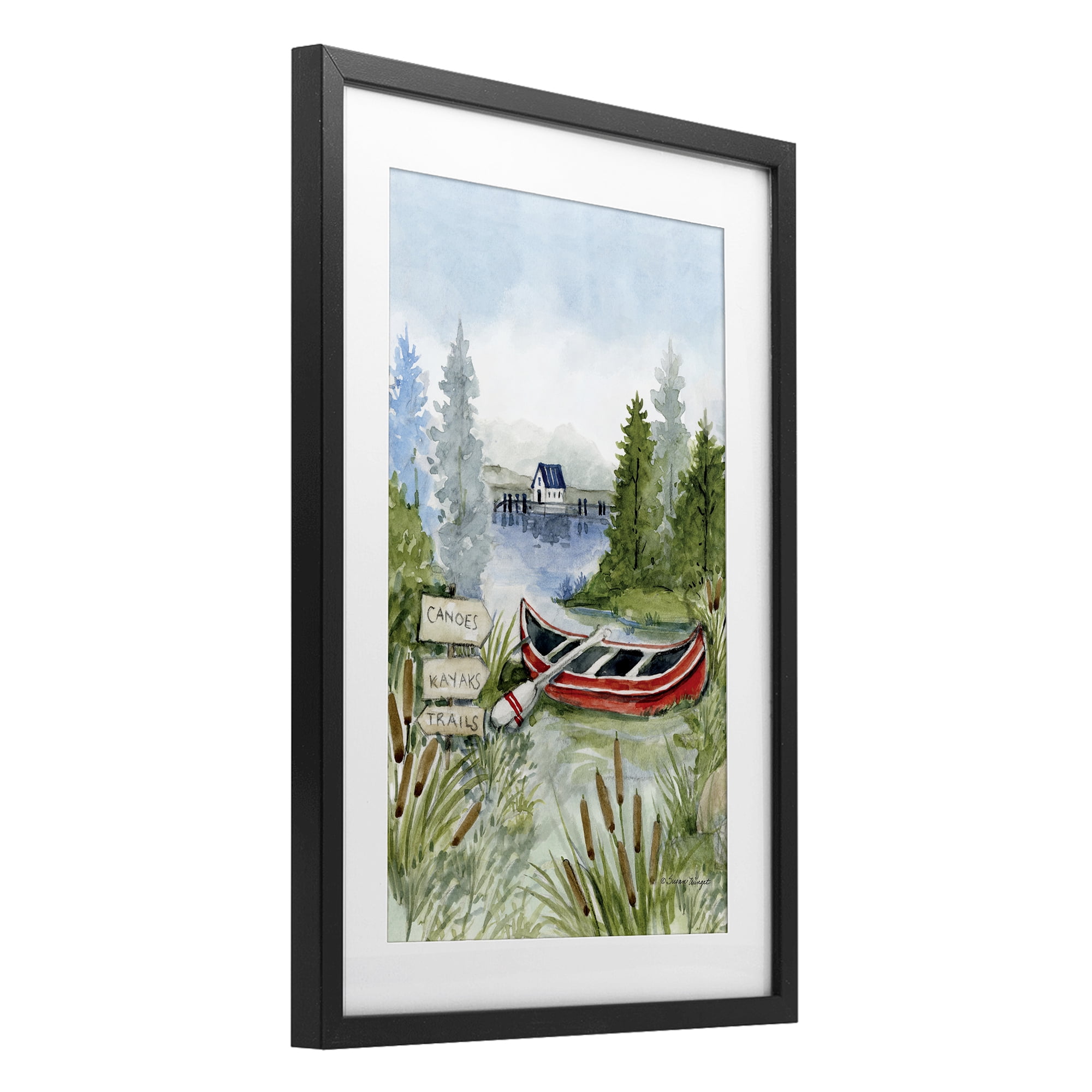 Stupell Industries Canoe On Lake Black Framed Print Under Glass, design by Susan Winget