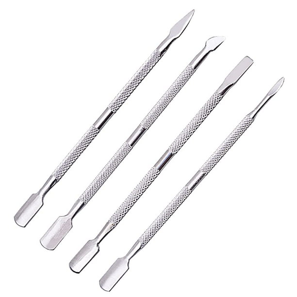 Empujador de cutículas y cuchara de acero inoxidable de doble punta, limpiador de uñas, removedor de cutículas, herramientas para manicura y pedicura, 4 Uds.