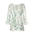 thumbnail image 4 of FAVIPT Bell Sleeve Tops Women 3/4 Sleeve Shirts for Women Bell V Neck Graphic T Shirts Button Pleated Boho Tops Elegant Vintage Floral Blouse Green,XXL, 4 of 5