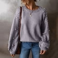 thumbnail image 3 of Pearl-Decorated Shoulder Pullover for Women, Loose Knit Crewneck Sweater with Beads, 3 of 9