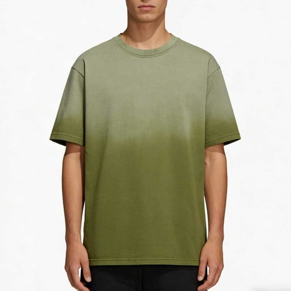 Men's Vintage T-Shirt Washed Faded Gradient Short Sleeve Round Neck Casual Tee Army Green XXXL
