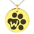 thumbnail image 1 of Stainless Steel Letter W Initial Cat Dog Paws Monogram Engraved Small Medallion Circle Charm Pendant Necklace, 1 of 1