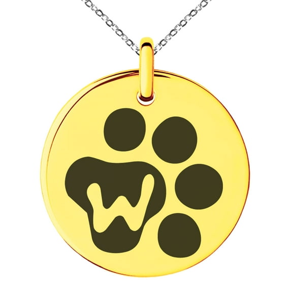 Stainless Steel Letter W Initial Cat Dog Paws Monogram Engraved Small Medallion Circle Charm Pendant Necklace