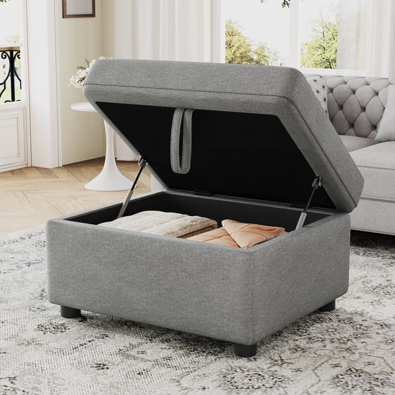 26.6" Ottoman Movable Storage Ottoman Footrest for Living Room, Bedroom (Gray)