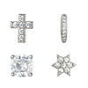 Brilliance Fine Jewelry Sterling Silver Cubic Zirconia Cross, Stud, Star and Hoop Singlet Set, 4pcs
