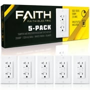 Faith [5-Pack] 20A Outdoor GFCI Outlets Slim, Weather and Tamper-Resistant GFI Duplex Receptacles, Self-Test WR TR Ground Fault Circuit Interrupter with Wall Plate, ETL Listed, White
