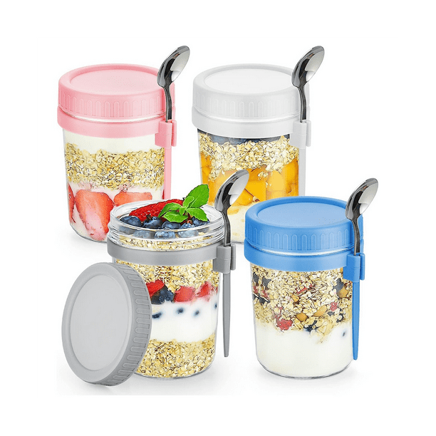 4 Pack Overnight Oats Containers with Lids and Spoons 16 Oz Mason Jars ...