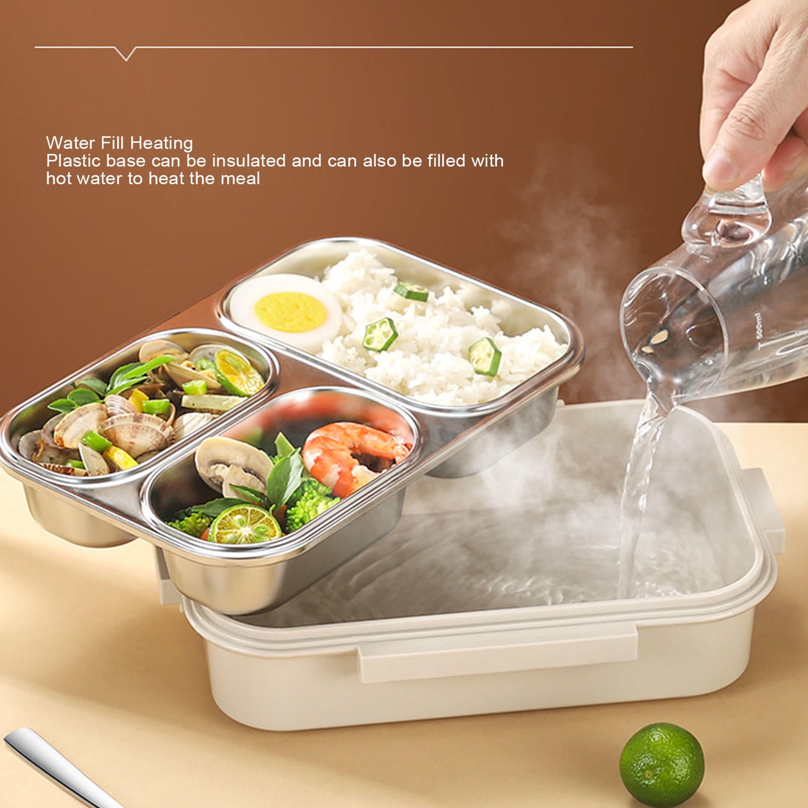 BIMZUC 3‑Compartment 304 Stainless Steel Lunch Box – Leakproof, Heat‑Resistant, Dishwasher Safe, 1.2L Grey Food Container