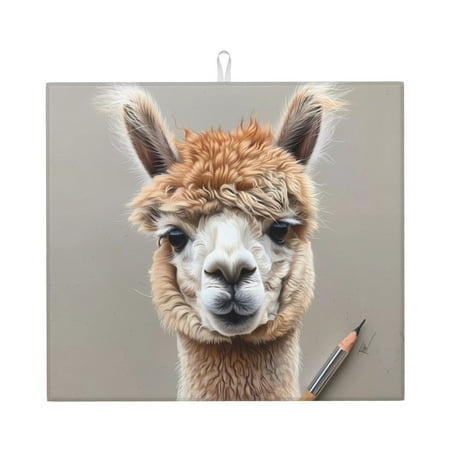 

Dish Drying Mats for Kitchen Counter - Realistic Llama Portrait 16x18In Anti-Slip Absorbent Microfiber Drying Mat for Kitchen Counter Mat Dish Rack Mat with Hanging Loop