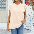 thumbnail image 5 of gakvbuo Summer Tops For Women 2025 Vacation Going Out Tops Fashion Casual Women's Solid Short Sleeve Round-neck Fold T-shrit Top Blouse, 5 of 6