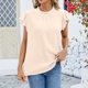thumbnail image 4 of Camisetas de Manga Corta para las Mujeres Cuello Redondo Sólido Fuera Del Hombro Botón Superior, Camiseta Casual de Poliéster para el Uso Diario, Fiesta Y Primavera, 4 of 6