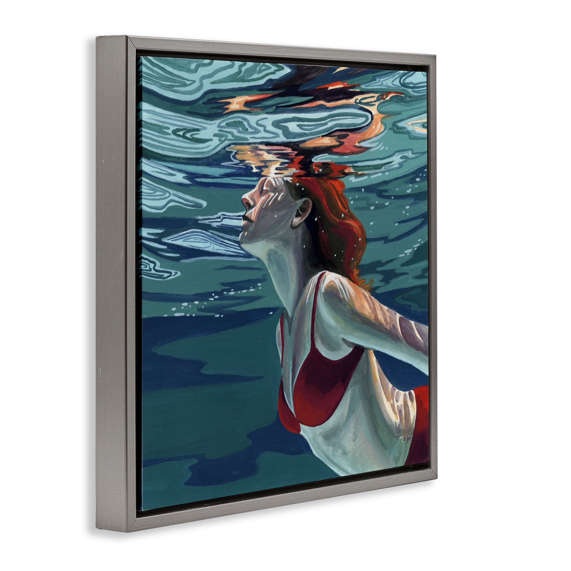 Stupell Industries Swimming To The Surface Gray Framed Floater Canvas Wall Art, design by Kate Jarvik Birch