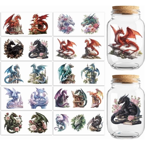 Waterproof Dragon Transfer Stickers For Glass Cups Jars Phone Cases DIY Crafts 10 Sheets Pack