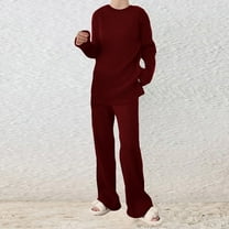 Azrian Womens Sweater Two Pieces Hooded Sets Women Casual Knitted Set Round Neck Long Sleeve Tops Pants Solid Color Two Piece Set