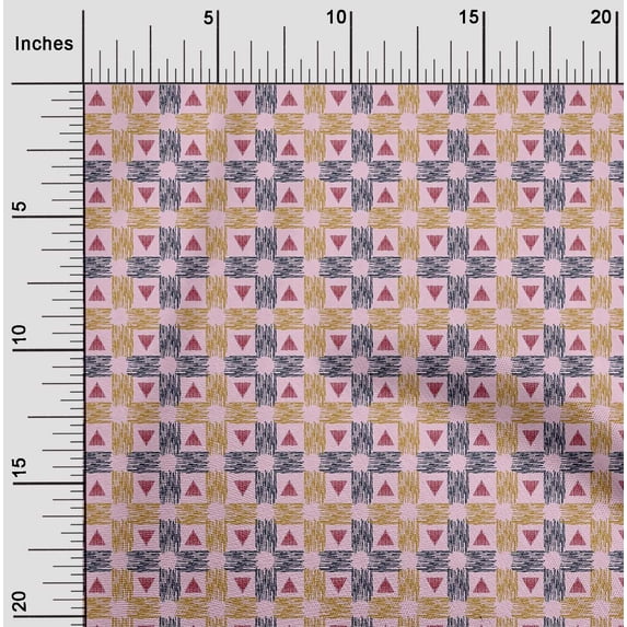 oneOone Polyester Lycra Fabric Check & Triangle Ikat Fabric Prints By Yard 56 Inch Wide
