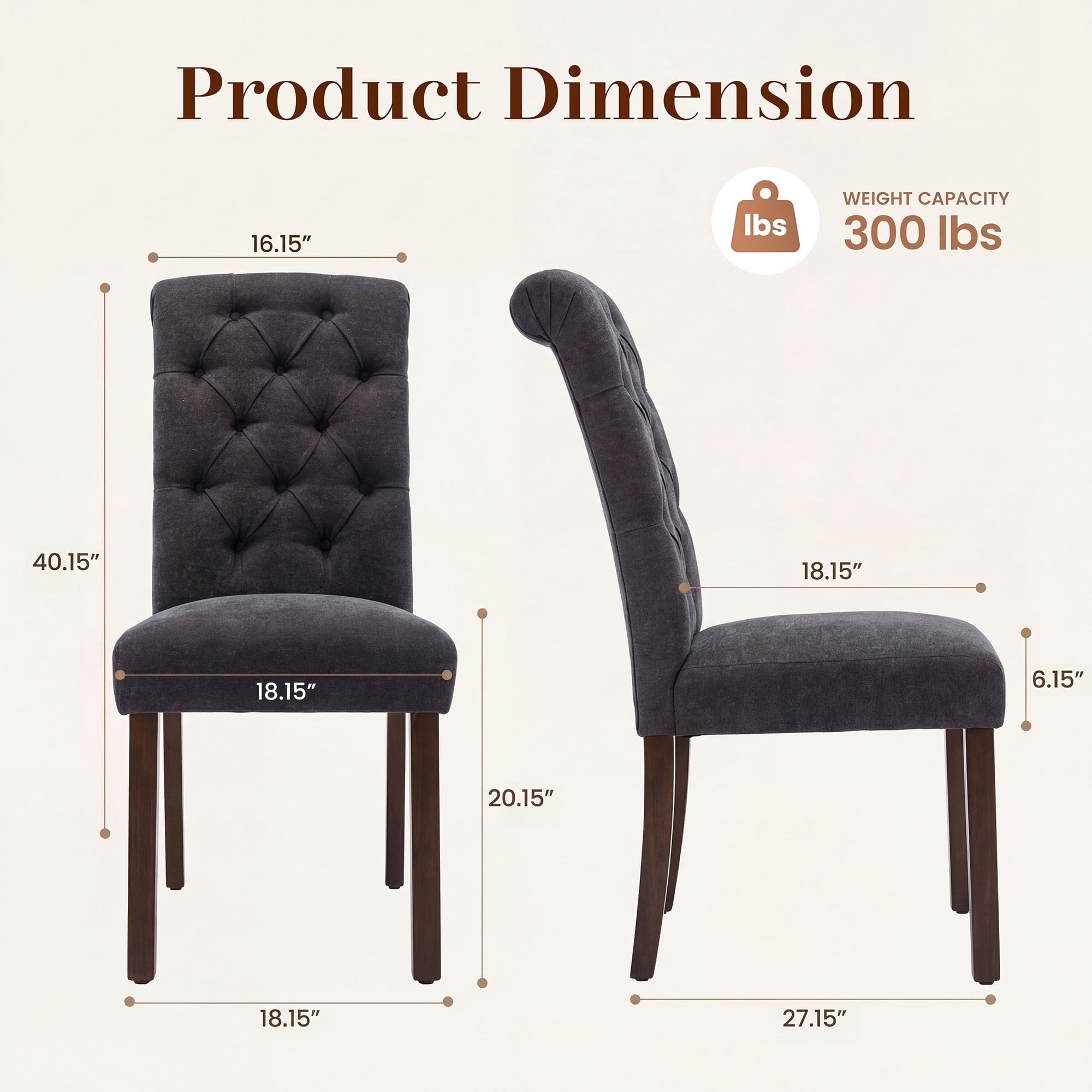 Upholstered Parsons Dining Chairs Set of 6, Button Tufted Kitchen Side Chair for Dining Room, Black