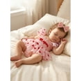 thumbnail image 4 of BemeyourBBs Newborn Baby Girls Mother's Day Father's Day Outfit Summer Romper Dress Baby Girl Clothes I Love Mom Dad Letter Heart Smocked Flying Sleeve Tulle Tutu Dress and Bow Headband Set, 4 of 9