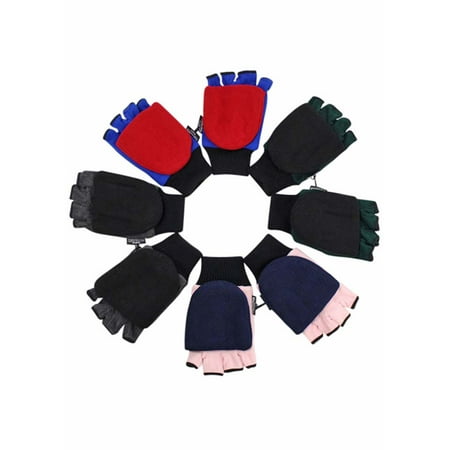 Convertable Mitten - Green Blue Pink Black 4 Pack Mens Convertible Fingerless Gloves With Mitten Cover
