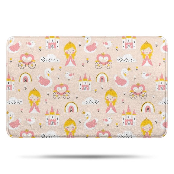 Cute Princess Castle Pattern Bathroom Rugs Mat,Non Slip Microfiber Bathroom Rug,Rubber Backing,Soft Bathroom Mats for Bathroom Floor,Tub and Shower,17x27in(43x68cm)