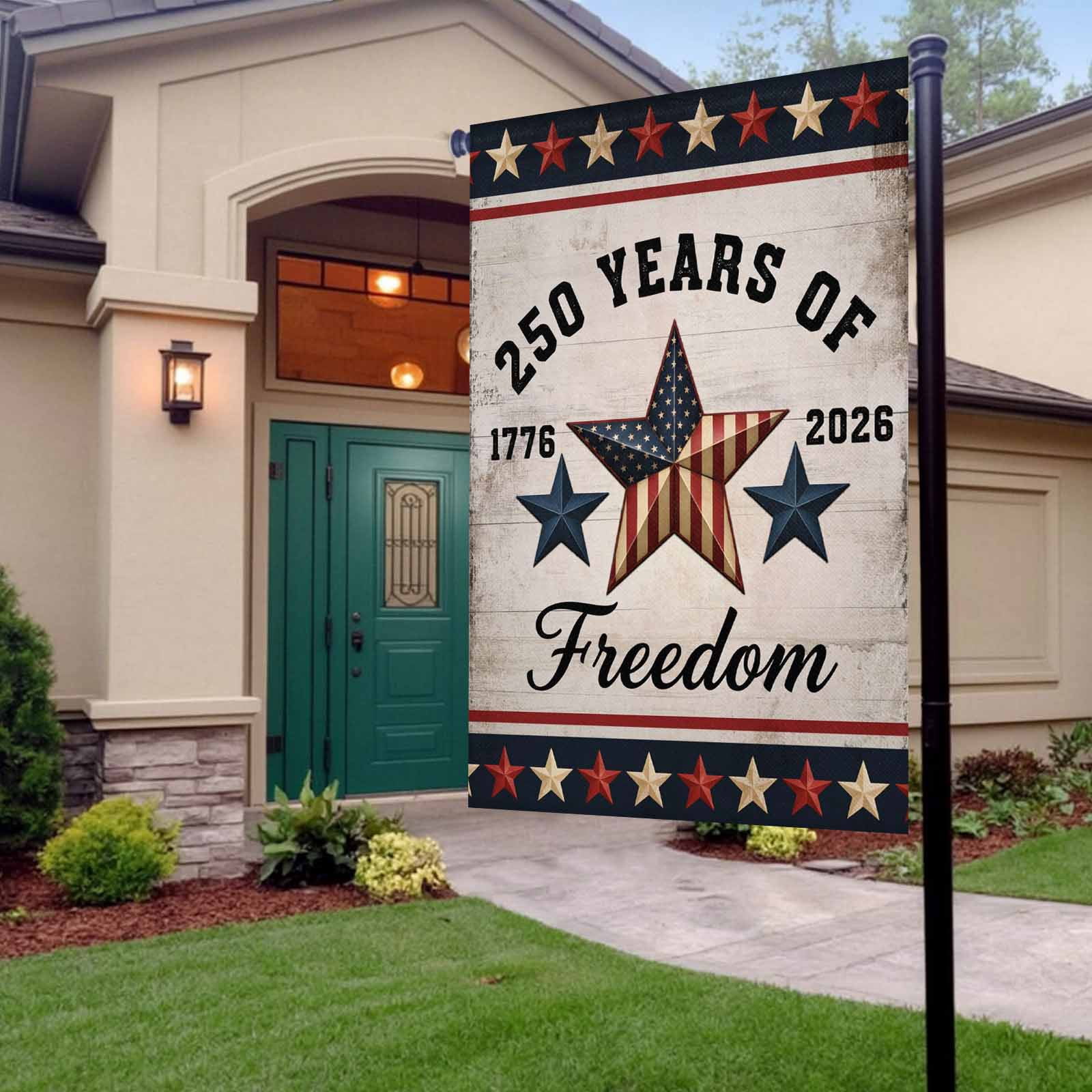 4th of July Garden Flags 250 Years of Freedom Garden Flag Double Sided Welcome Flag Retro Patriotic Stars American Flag Independence Day Yard Flags for Outdoor Lawn Porch Memorial Day 28x40 Inch