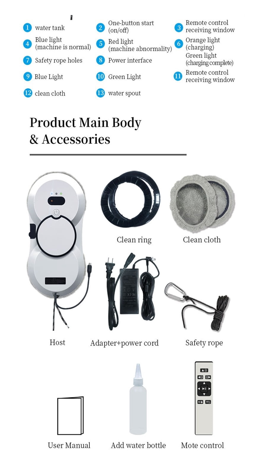 Water Spray Window Cleaning Robot For Home Automatic Robotic Vacuum Cleaner Electric Windows Washer Household Glass Wiper For Windows, Tiles, Bathrooms