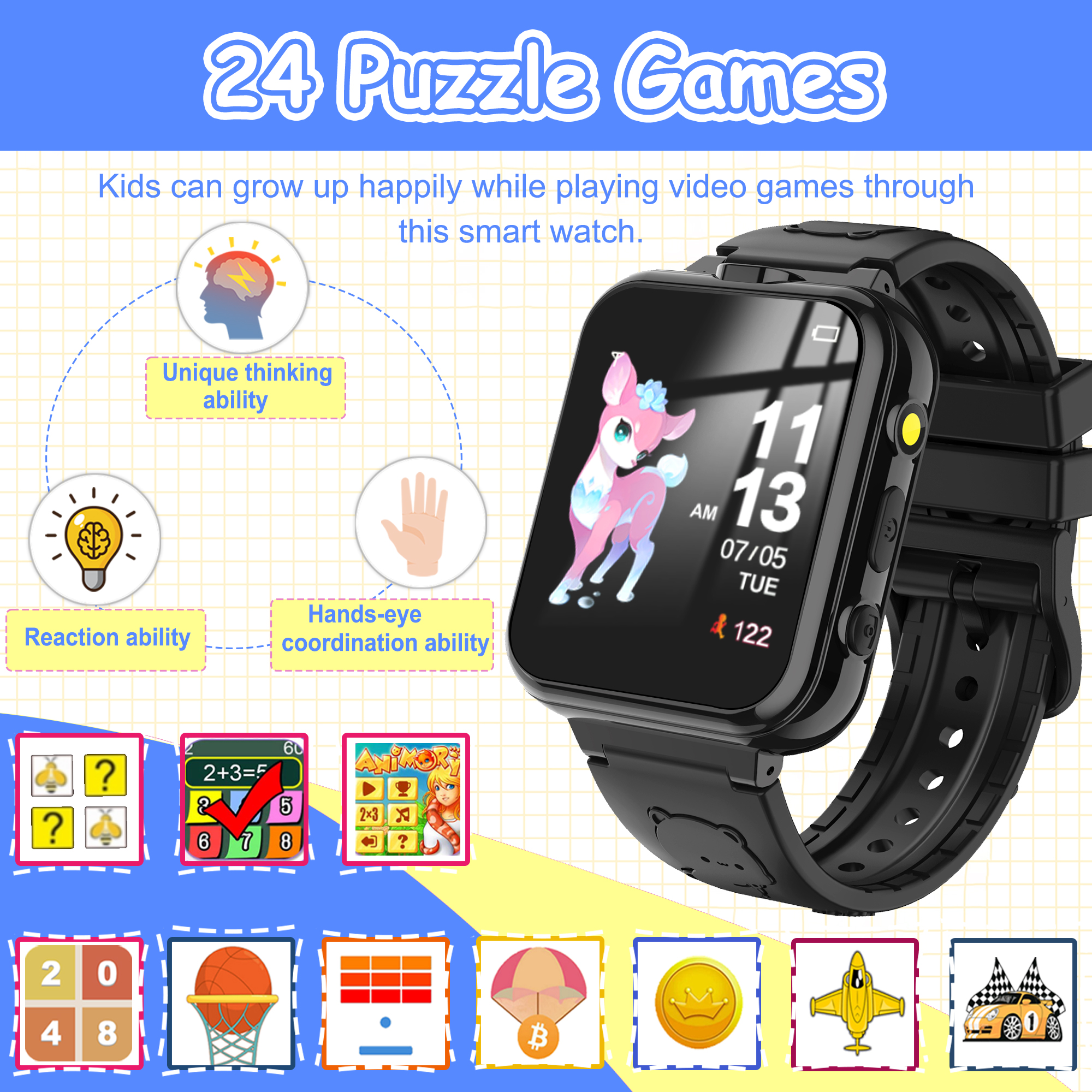 SZBXD Kids Game Smart Watch, Black photo 6