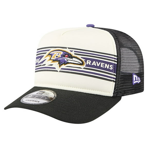 Men's New Era  Cream/Black Baltimore Ravens Banner A-Frame 9FIFTY Trucker Snapback Hat