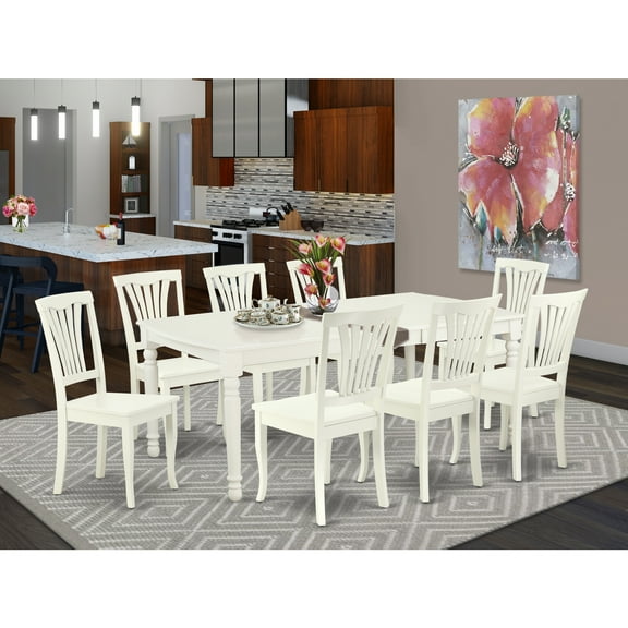 East West Furniture Dining Room Set Linen White, DOAV9-LWH-W