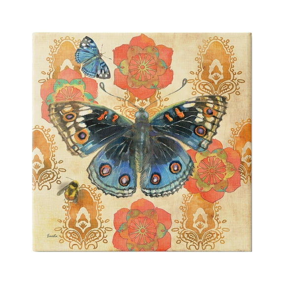 Stupell Butterfly Damask Floral Shapes Animals & Insects Painting Gallery Wrapped Canvas Print Wall Art