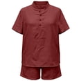 thumbnail image 5 of Arlun Womens Linen 2 Piece Sets Neck Button up Short Sleeve Shirts and Wide Leg Shorts Set Summer Relaxed Fit Casual Two Piece Outfits Solid Color Matching Set Daily Wear Red XL, 5 of 5