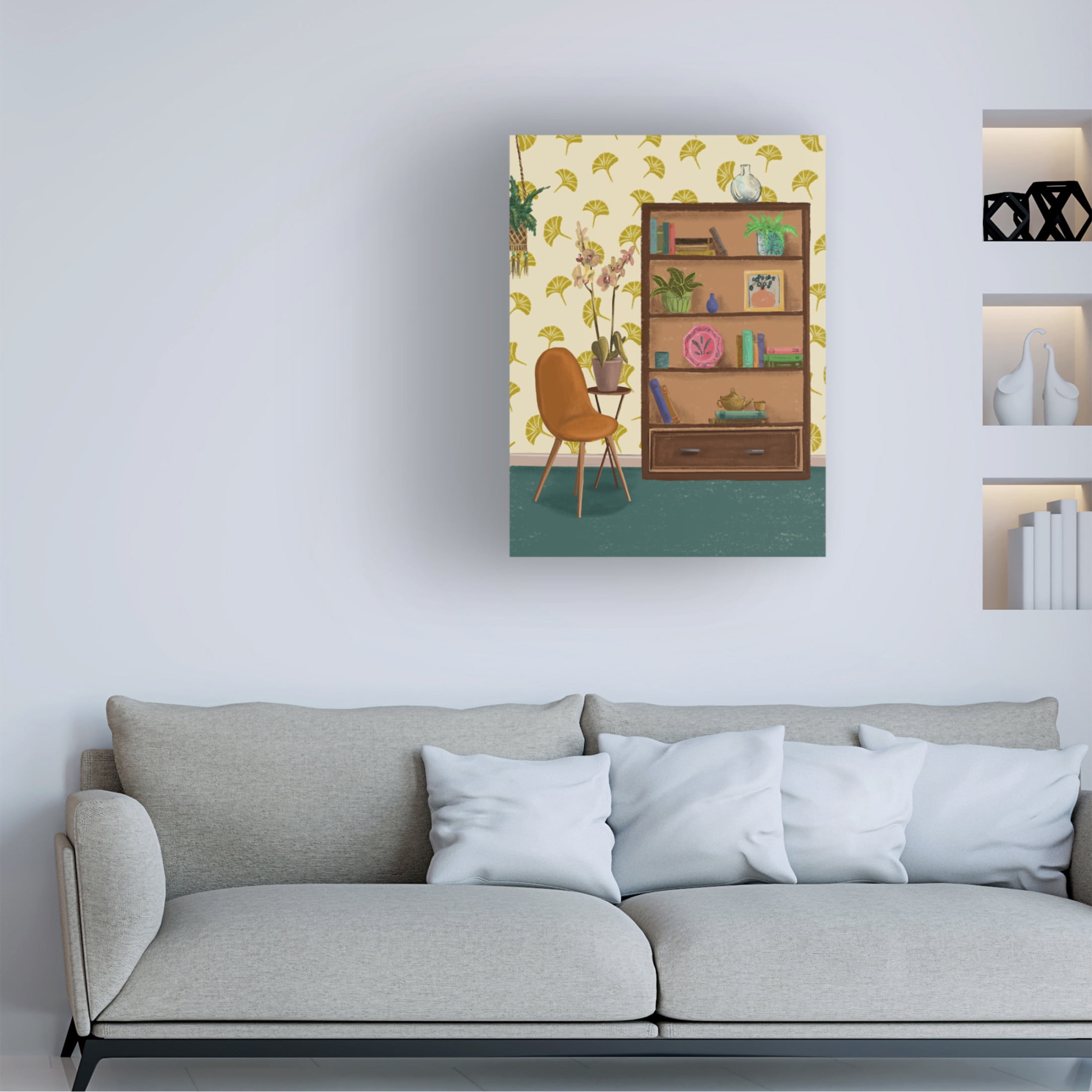 Canvas Wall Art - Christine Rotolo 'Interior Modern Bookcase' Wall Art for Living Room, Bedroom, or Office Décor by Trademark Fine Art - 14 x 19 Inches