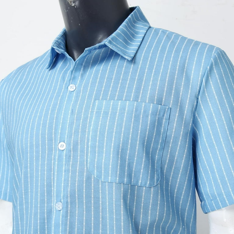 RYRJJ On Clearance Men's Short Sleeve Regular Fit Dress Shirts Button Down  Shirts Summer Casual Beach Shirt with Chest Pocket Light Blue L