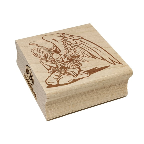 Praying Winged Angel Woman Square Rubber Stamp Stamping Scrapbooking Crafting - Small 1.25in