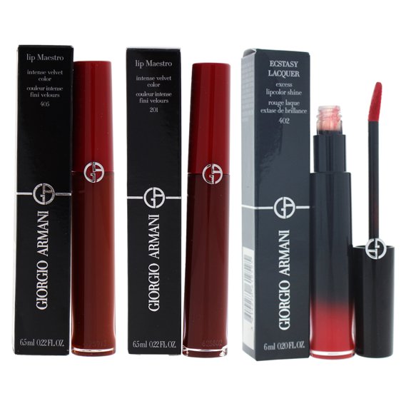 Brillo de labios Giorgio Armani 0.22 oz Lápiz labial 0.22 oz Lip Maestro Intense Velvet Color 405 Sultan 3 Pc Kit