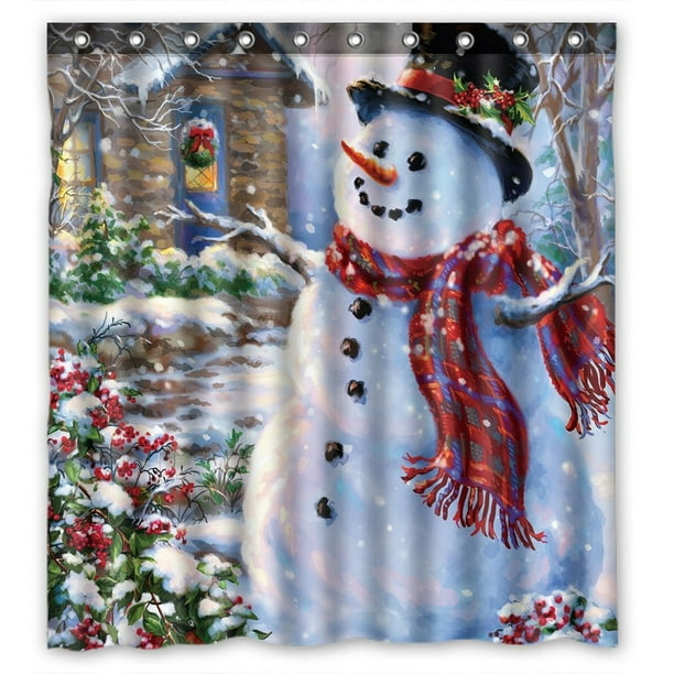 GCKG Noël Bonhomme de Neige Noël Santa Claude Imperméable Rideau de Douche en Polyester et Crochets Taille 66x72 Pouces