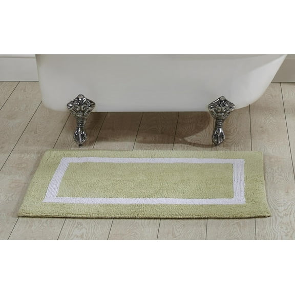 Better Trends 24" x 40" Bathroom Rugs Mat 100% Cotton Soft Bath Rug Water Absorbent Reversible Washable for Bathroom Floor Decor, Laundry Room Hotel Multi Collection - Sage/White
