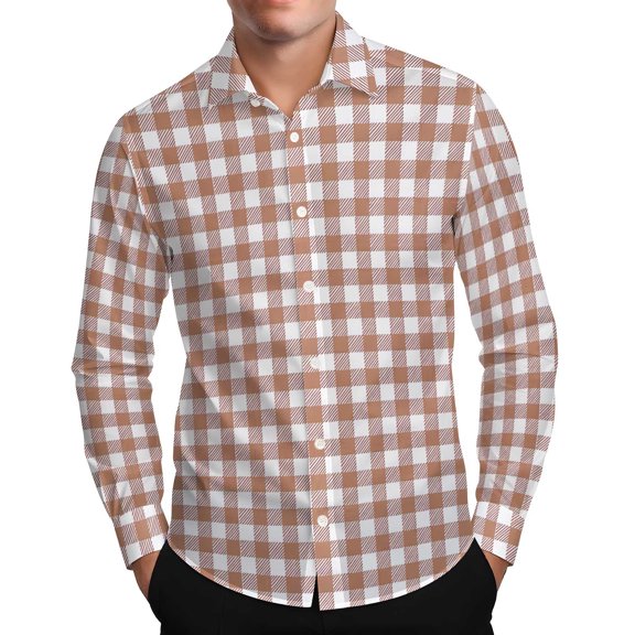 FNFYFH Men's Plaid Button Down Shirts Long Sleeve Dress Shirts Regular Fit Gingham Shirts