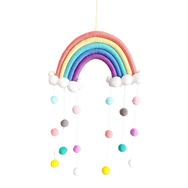 Colgante de decoración de habitación para niños, colgante de decoración de pared de arco iris de nubes tejidas Wmkox8yii fhajkh987