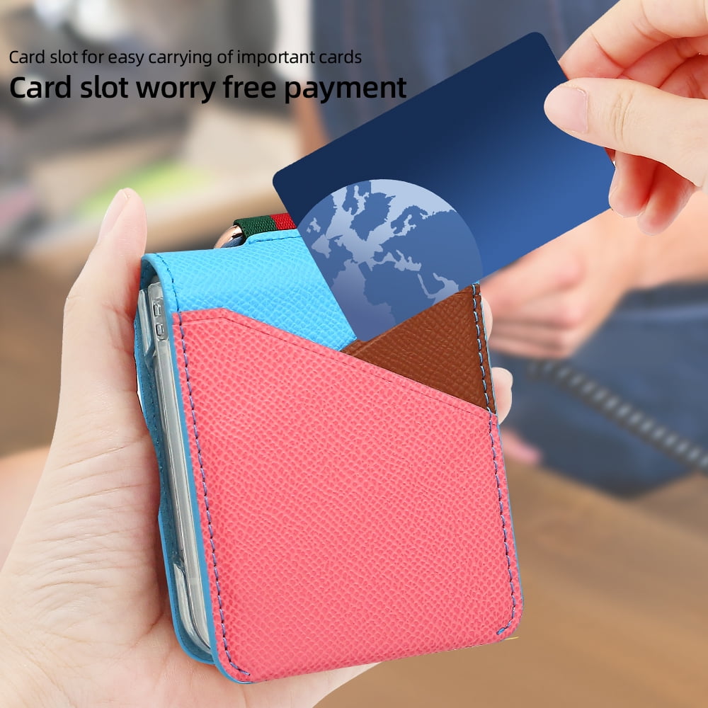 Fashion contrast color leather phone case for Samsung Galaxy Z flip 6 5 4 3 flip6 flip5 ring holder card slot folding cover