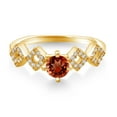 thumbnail image 2 of Gem Stone King 1.38 Ct Round Red Garnet 18K Yellow Gold Plated Silver Ring (Size 6), 2 of 3