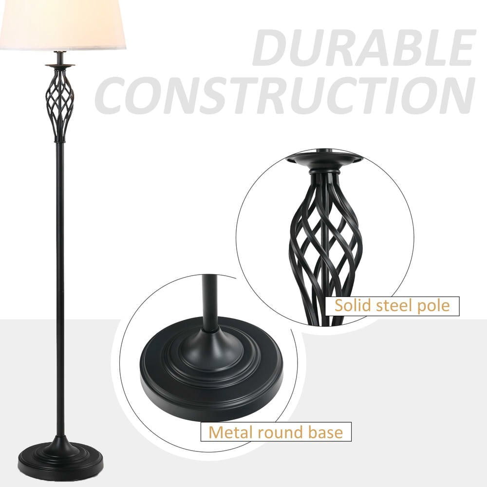 Resenkos 3-Piece Table & Floor Lamp Set - Metal Pole, Round Base, Fabric Lampshade for Living Room, White