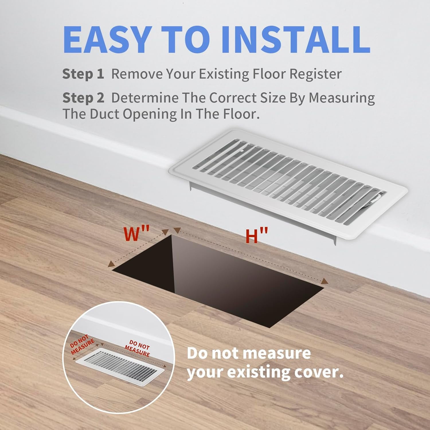 6Pack 4" x 10" Floor Register - Heavy Duty Steel Walkable Floor Vents - Easy Adjust Air Supply Lever - Vent Covers for Home (White)