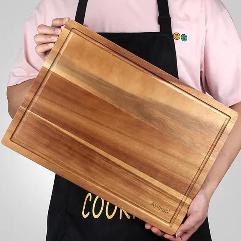 Solid Acacia Wood Cutting Boards for Kitchen Decor Wooden Charcuterie Board Meat Cheese Boards Butcher Block Pizza Bread Serving Board Hardwood Chopping Board Non Toxic Teak