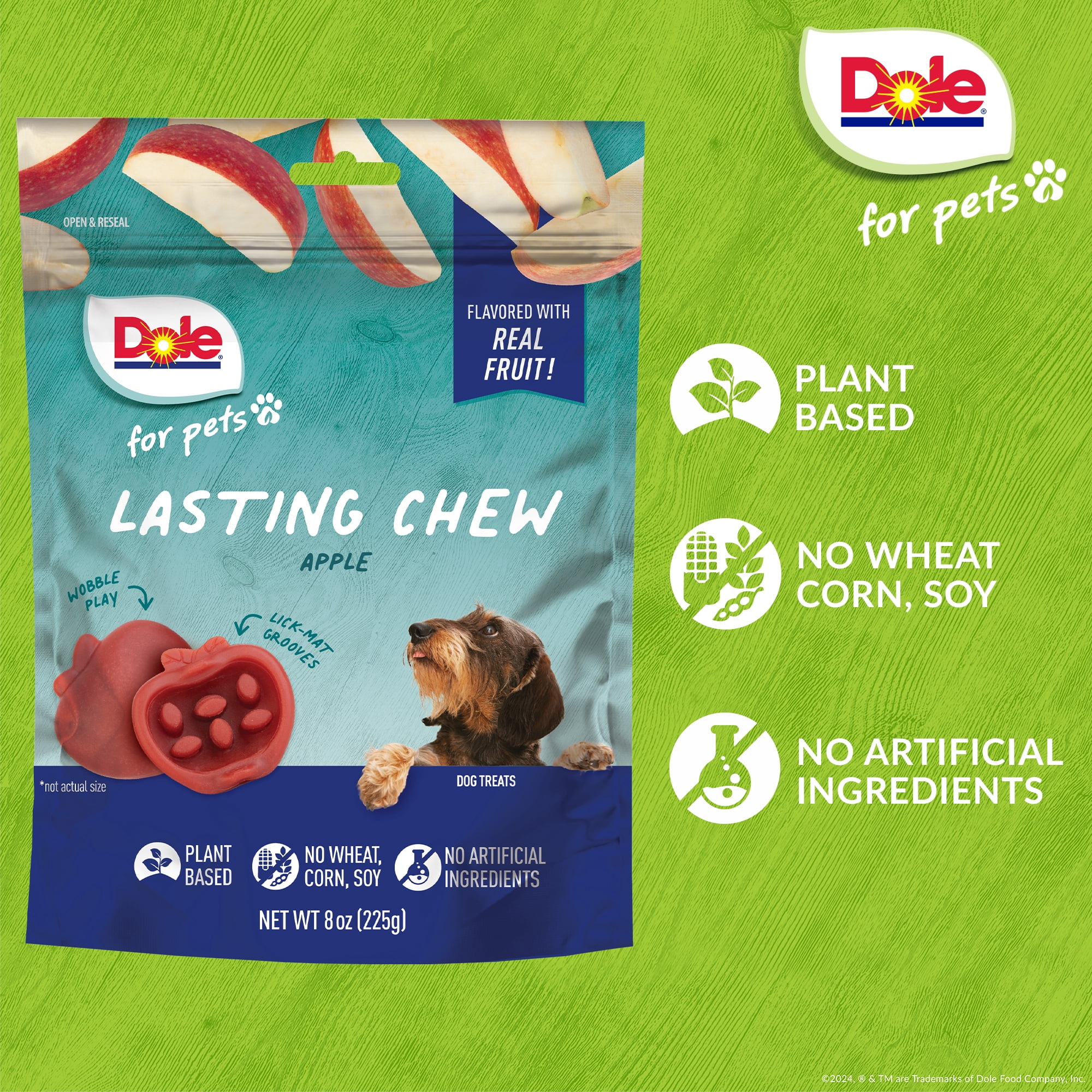 Dole Lasting Chew Treat for Dogs, Apple Flavor, Made with Real Fruit, No Wheat, Corn, Soy, Artificial Flavors, Colors, or Preservatives, Small Breed, 8oz, 10ct