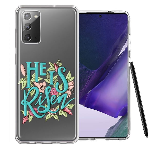 MUNDAZE for Samsung Galaxy Note 20 He Is Risen Text Easter Jesus Christian Flowers Double Layer Phone Case Cover