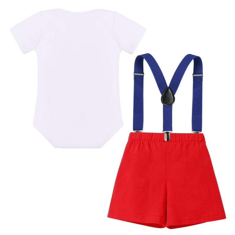 FYMNSI First Birthday Cake Smash Outfit For Baby Boy My 1st Birthday Party Clothes One Year Old Photo Shoot Bow Tie Short Sleeve Romper Y-Back Suspenders Shorts Set 3pcs