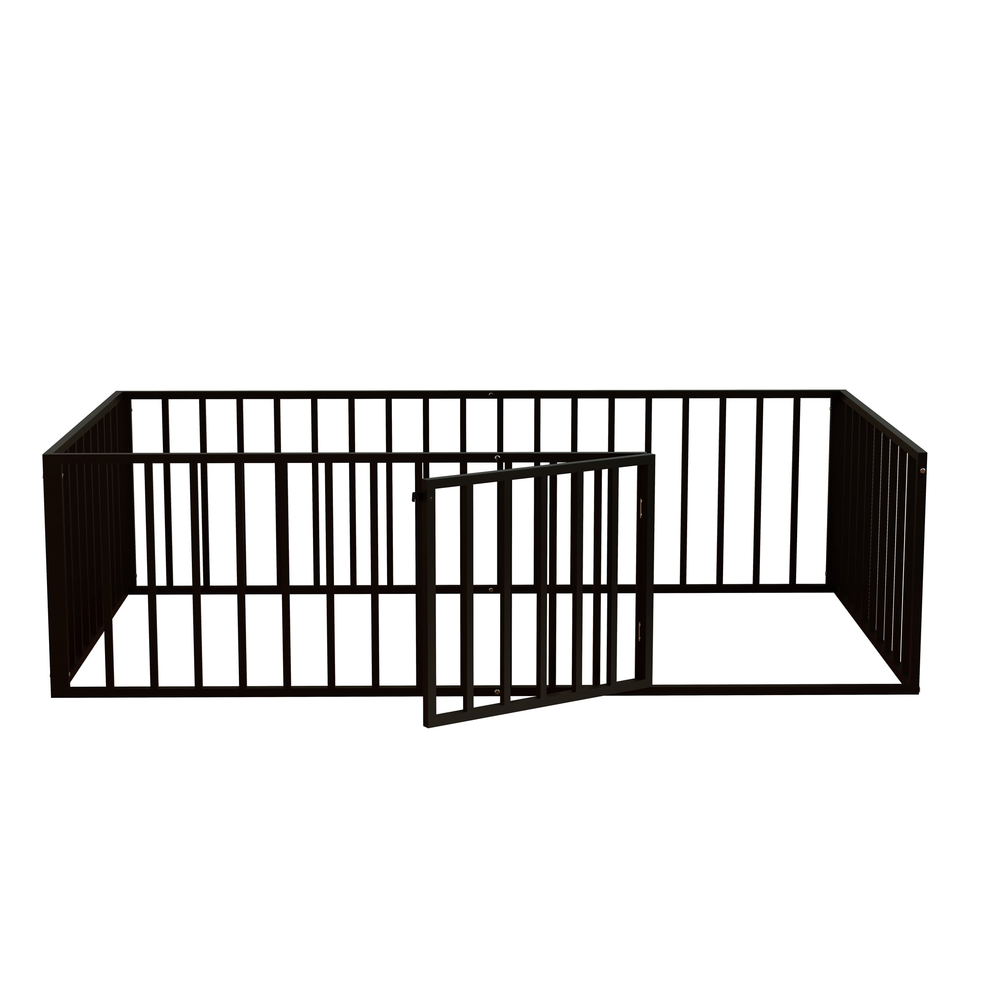 Twin Floor Bed with Door, Metal Montessori Floor Bed with Rails, Low-Profile Montessori Beds, Black