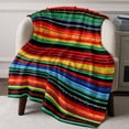 thumbnail image 2 of Flannel Fleece Throw Blanket Colorful Mexican Stripes Lightweight Soft Plush Blankets,Watercolor Line Ethnic Style Cozy Warm Throw Blanket for Couch Sofa Bed Car Office All Season Use 40x50in, 2 of 9
