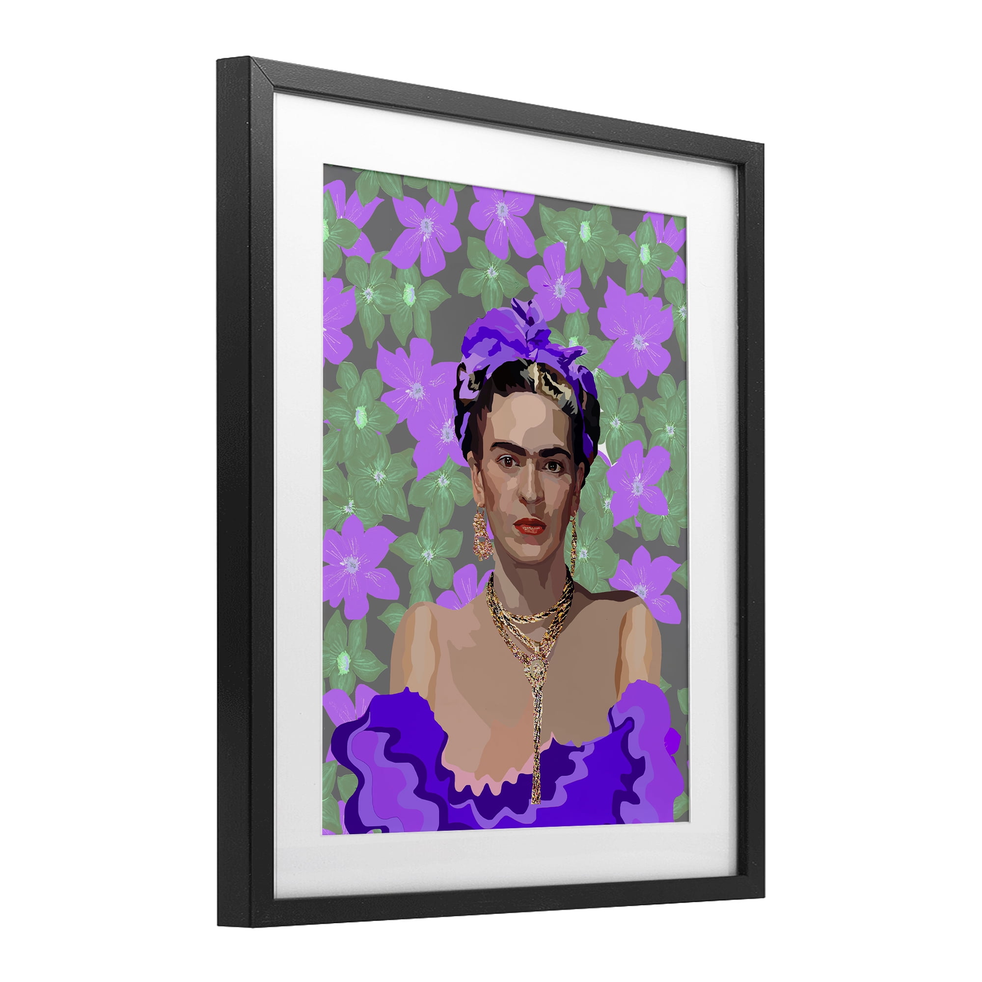 Floral Reverie Frida Black Framed Print Under Glass, design by Lynnda Rakos